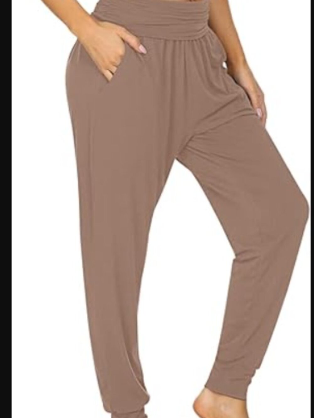 UEU Women's Small High-Waisted Pocketed Jogger Yoga Pants in Light Coffee